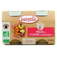 Babybio Pêche Pomme d'Aquitaine bio Pot Bébé dès 4 mois, 2x130g