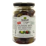 Alnatura Mélange d'Olives vertes et noires de Kalamata aux Herbes Bio sans saumure, 180g