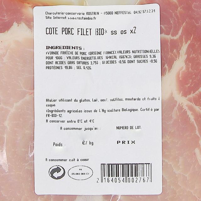  - Rostain - Côte de Porc Bio dans le Filet Sans Os 