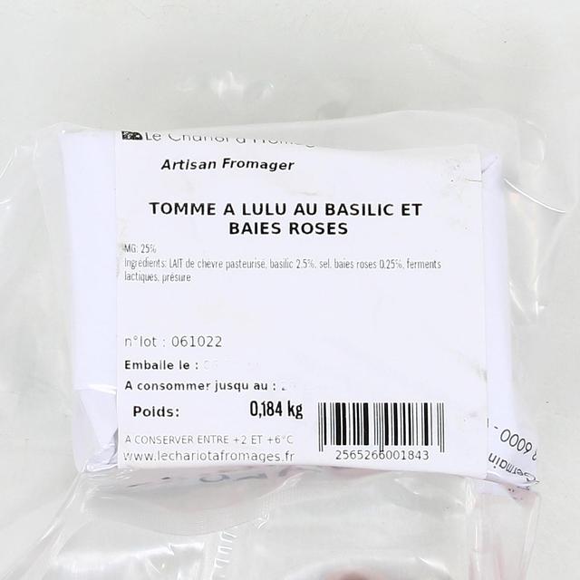  - Le Chariot à fromages, Artisan Fromager - Tomme à Lulu au basilic et baies roses - Lait de chèvre pasteurisé