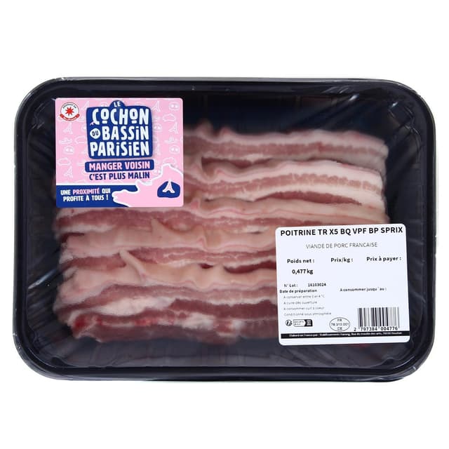  - Le COCHON du BASSIN PARISIEN - Poitrine de Porc Tranchée