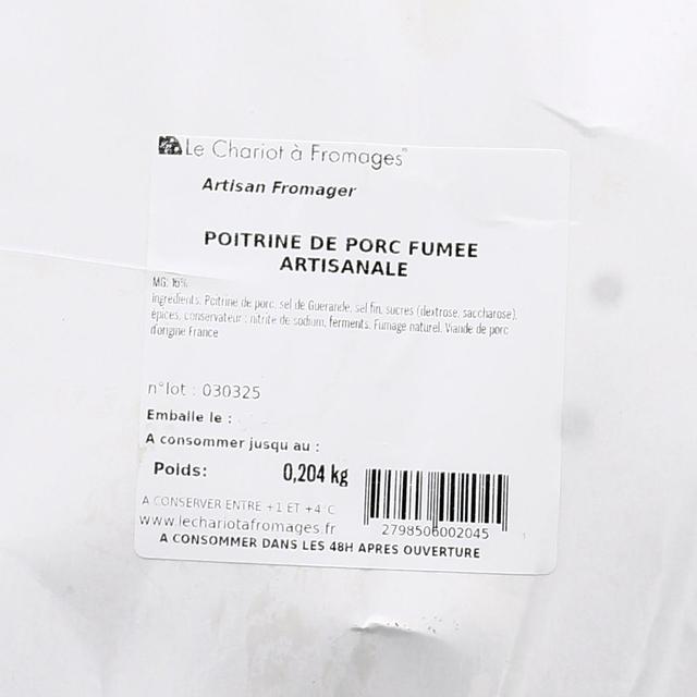  - Le Chariot à fromages, Artisan Fromager - Poitrine de Porc Fumée Artisanale
