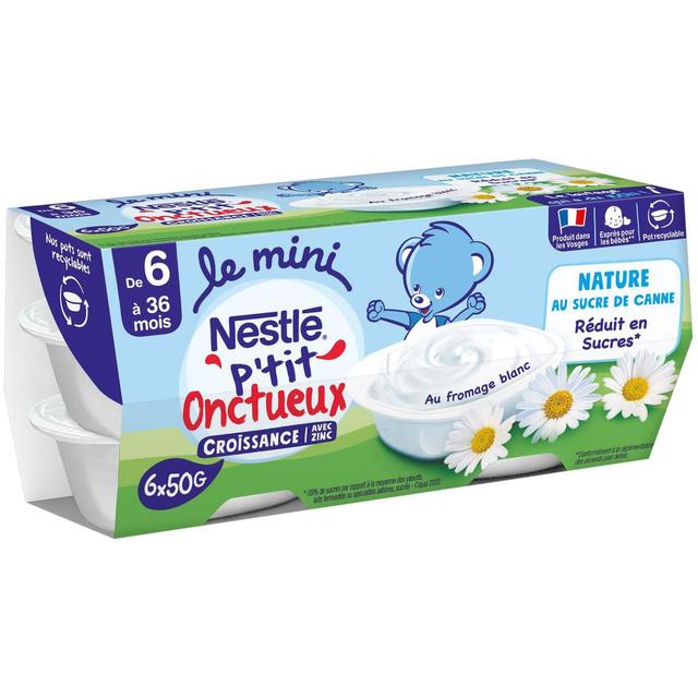 8445290567000 - Nestlé - P'tit Onctueux - Mini Dessert Lacté nature Fromage Blanc Coupelle Bébé Dès 6 mois