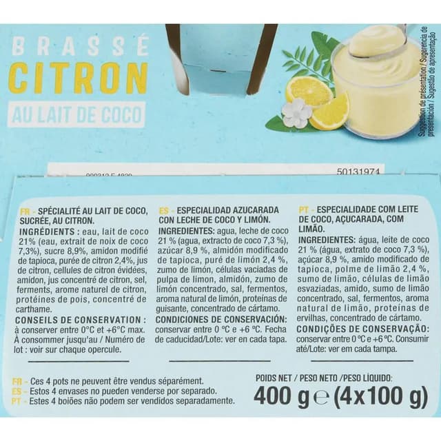 3596710547500 - Auchan - Yaourt végétal brassé au lait de coco saveur citron