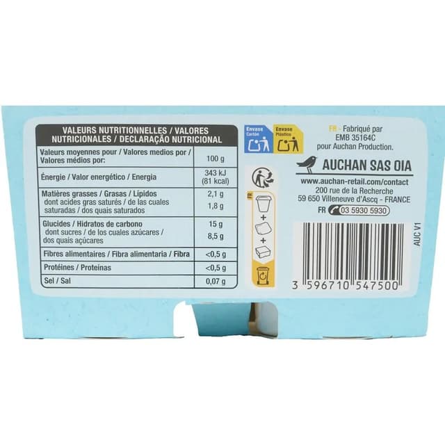 3596710547500 - Auchan - Yaourt végétal brassé au lait de coco saveur citron
