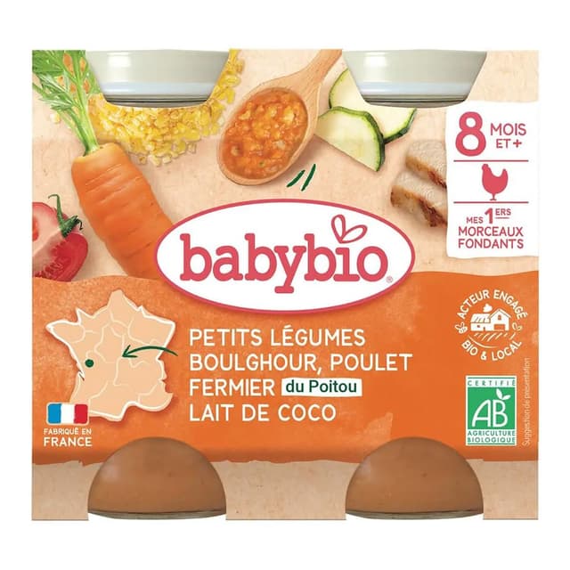 3288131510101 - Babybio - Légumes Boulghour Poulet Fermier Lait de Coco Pot Bébé dès 8 mois