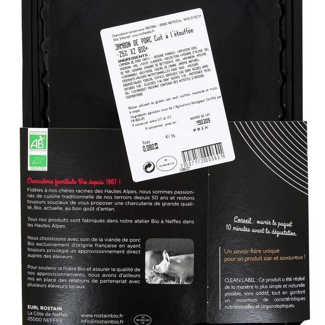 3507172000601 - Rostain - Jambon Bio Taux de Sel Réduit Conservation sans Nitrite