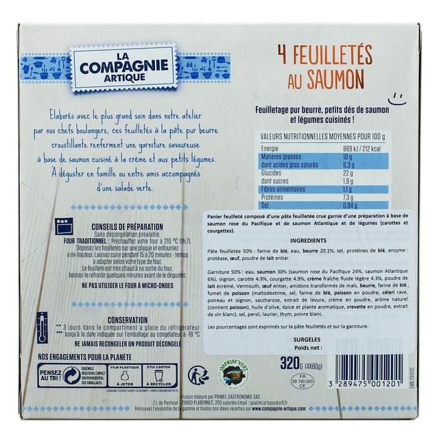 3289475001201 - La Compagnie Artique - 4 Paniers feuilletés au Saumon avec des carottes et des courgettes 4x80g