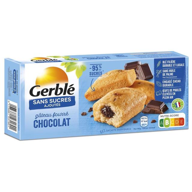 3175681231801 - Gerblé Sans Sucres Ajoutés - 5 Gateaux Fourrés au Chocolat Sans Sucres Ajoutés -95% de sucrs en moins