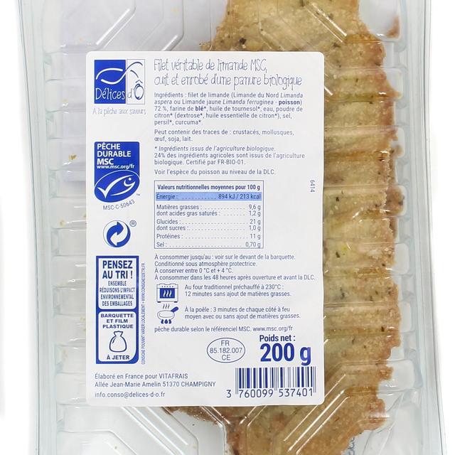 3760099537401 - Délices d'o - Filet de Limande MSC Enrobage Meunière Bio