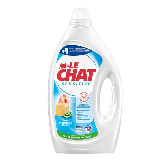 3178041369701 - Le Chat - Lessive Liquide Peaux sensibles Savon de Marseille et Aloe Vera 