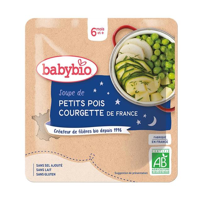3288131570402 - Babybio - Soupe de Petits Pois, Courgette de nos Régions Bio Sachet Bébé Dès 6 mois