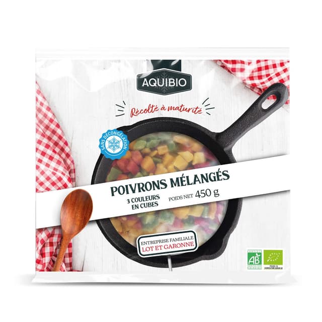 3516459200702 - Aquibio - Mélanges de poivrons bio découpés 