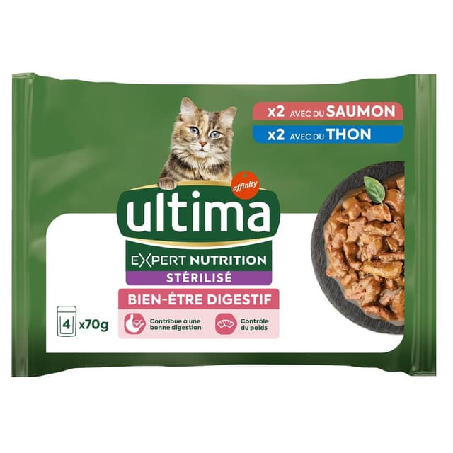 8410650610702 - Affinity - Ultima - Sachets Sélection Thon et Saumon Bien-Être Digestif pour chat Chat Stérilisé