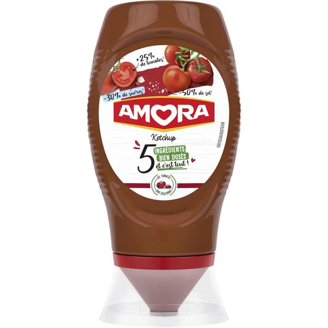 8710522922002 - Amora - Ketchup Nature 5 ingrédients en Flacon Souple Squeeze Top Down