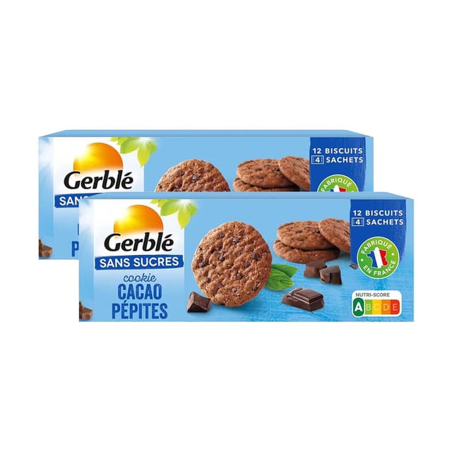 2050000394102 - Gerblé Sans Sucres - 12 Cookies Cacao Pépites de Chocolat Sans Sucres