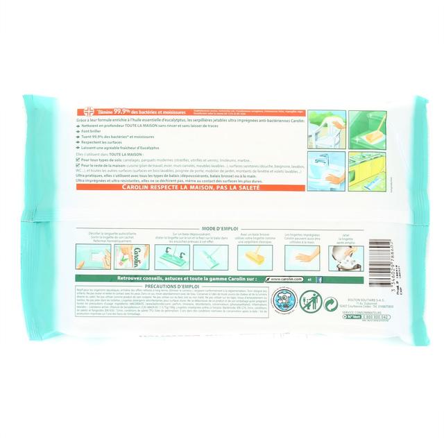 3346029788602 - Carolin - Lingettes Sols Anti-bactériens sans javel à l'huile essentielle d'eucalyptus