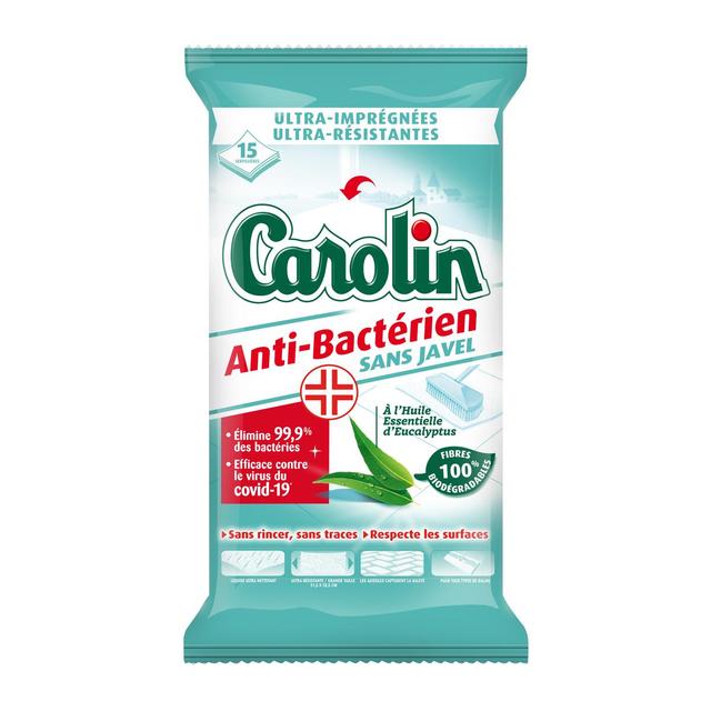 3346029788602 - Carolin - Lingettes Sols Anti-bactériens sans javel à l'huile essentielle d'eucalyptus