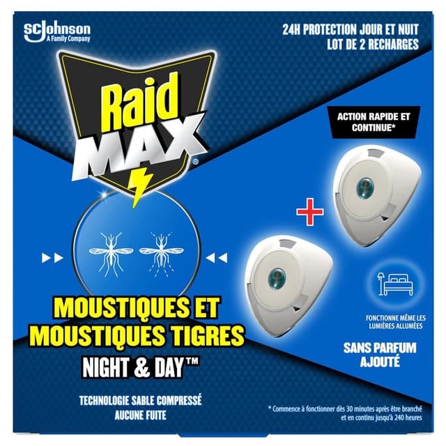 5000204358902 - Raid Max - Anti-Moustiques Recharges Moustiques et Moustiques Tigres Sans Parfum Night & Day