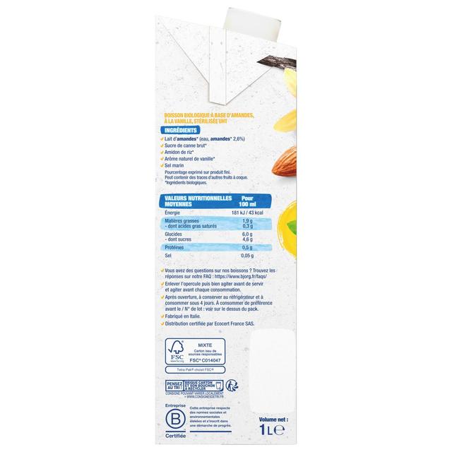 3229820789002 - Bjorg - Lait d'Amande Vanille Boisson Végétale Bio