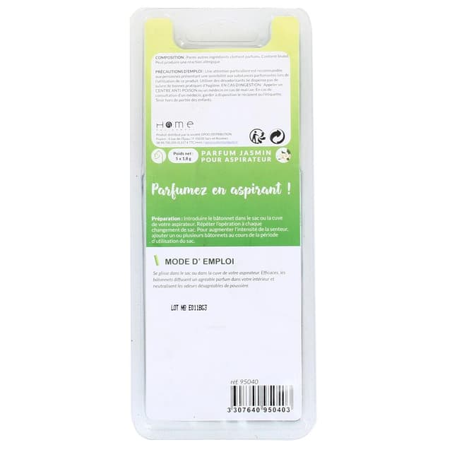 3307640950403 - Home équipement - Bâtonnets désodorisants parfum jasmin pour aspirateur