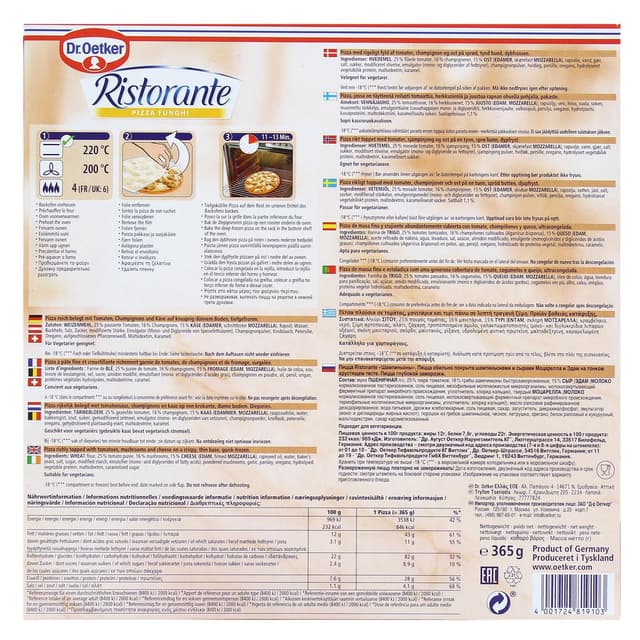 4001724819103 - Dr.Oetker - Ristorante - Pizza funghi- Champignons, tomates et mozzarella.