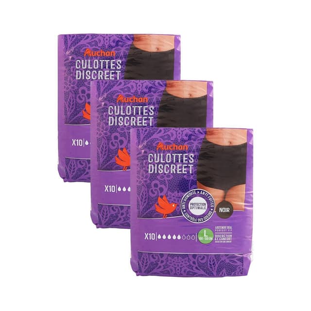 2050000415104 - Auchan - Culottes discreet anti-fuites protection optimale noir taille L
