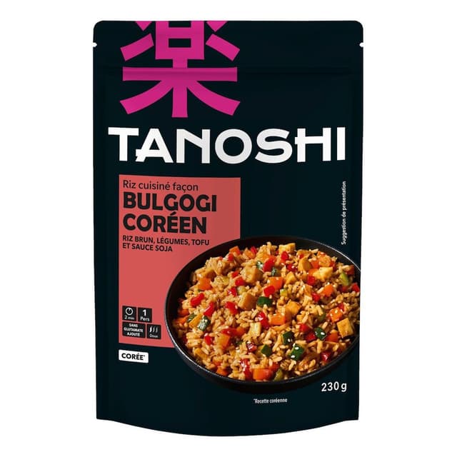 3229820806204 - Tanoshi - Corée - Riz cuisiné façon bulgogi coréen au riz brun légumes  en sachet micro-ondable
