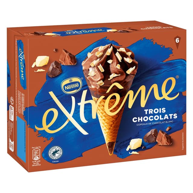 3274664206604 - Extrême - 6 Cônes glacés aux 3 Chocolats aux copeaux de chocolat blanc 6x120ml