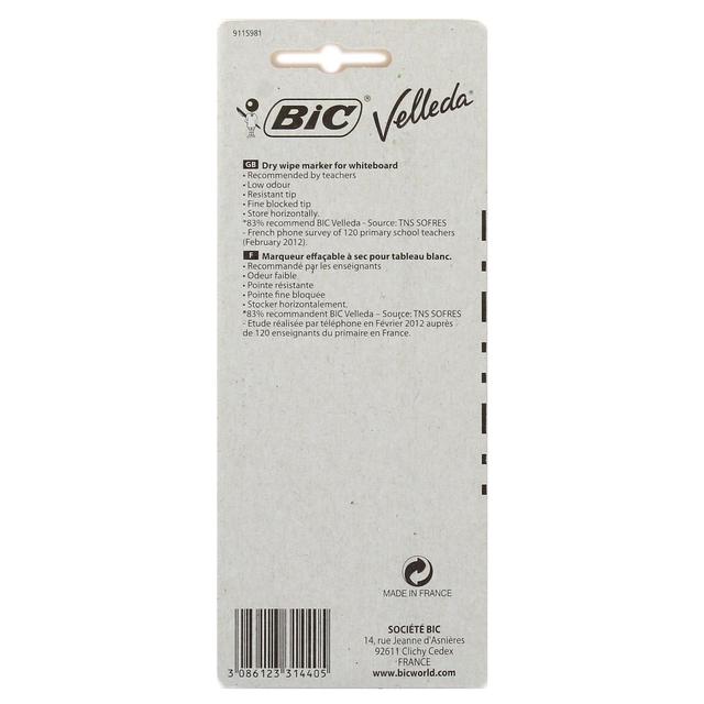 3086123314405 - Bic - 4 Feutres effaçables à sec Velleda bleu