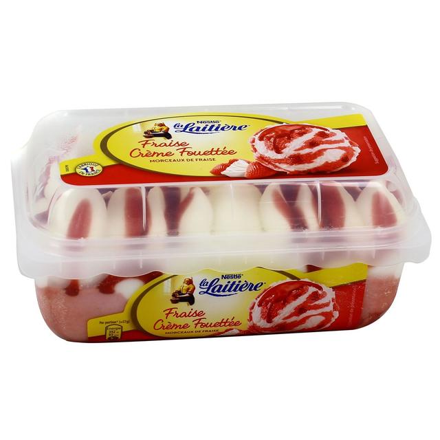 3274664109905 - La laitière - Crème glacée Fraise Crème fouettée avec des morceaux de fraises 750ml
