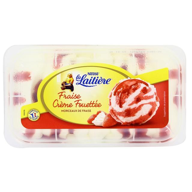 3274664109905 - La laitière - Crème glacée Fraise Crème fouettée avec des morceaux de fraises 750ml
