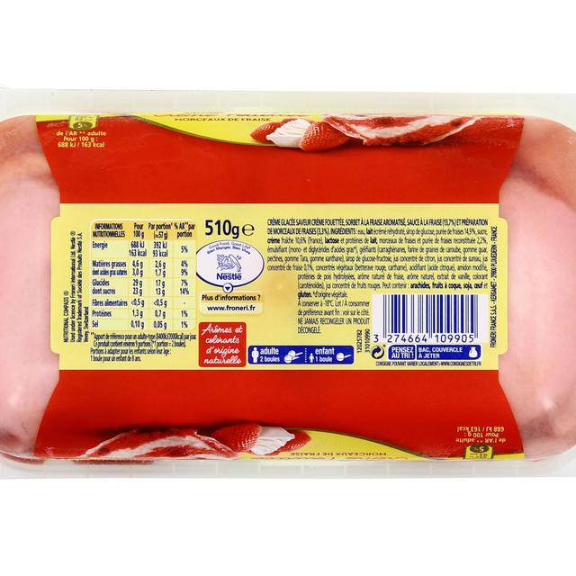 3274664109905 - La laitière - Crème glacée Fraise Crème fouettée avec des morceaux de fraises 750ml
