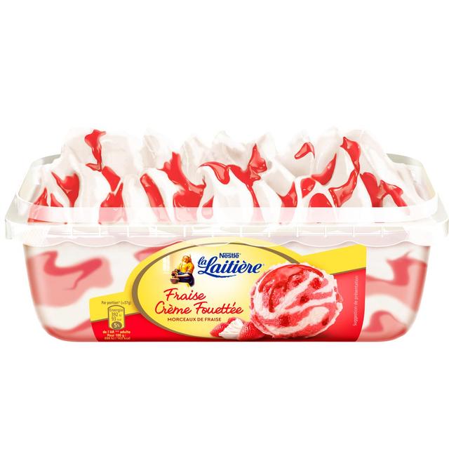 3274664109905 - La laitière - Crème glacée Fraise Crème fouettée avec des morceaux de fraises 750ml
