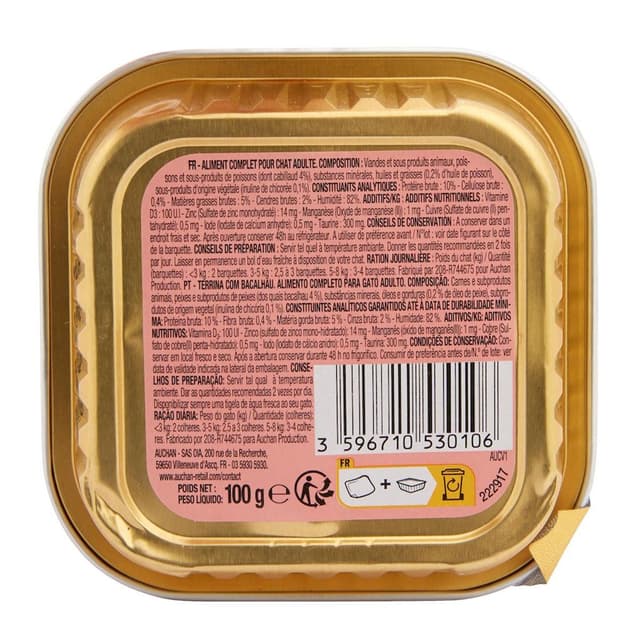 3596710530106 - Auchan - Pâtée Terrine Cabillaud Chat