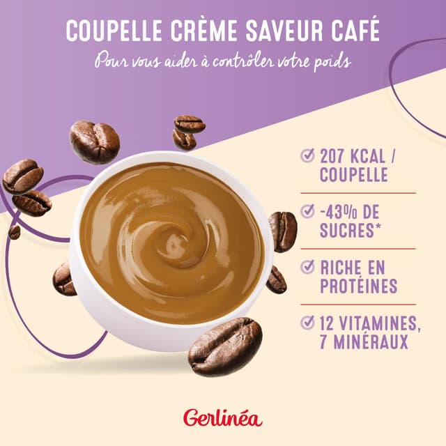 3175681780606 - Gerlinéa - 3 Coupelles crème saveur café -43% de sucres en moins