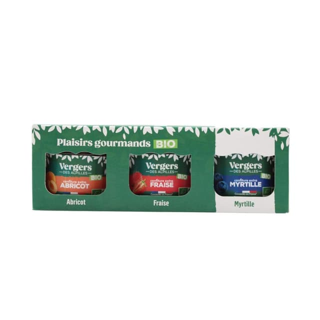 3452200031006 - Vergers des Alpilles - Coffret de 3 Confitures Extra Abricot, Fraise Myrtille Bio