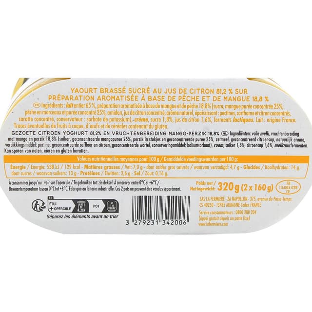 3279231342006 - La Fermière - Yaourts Brassés Pêche Mangue