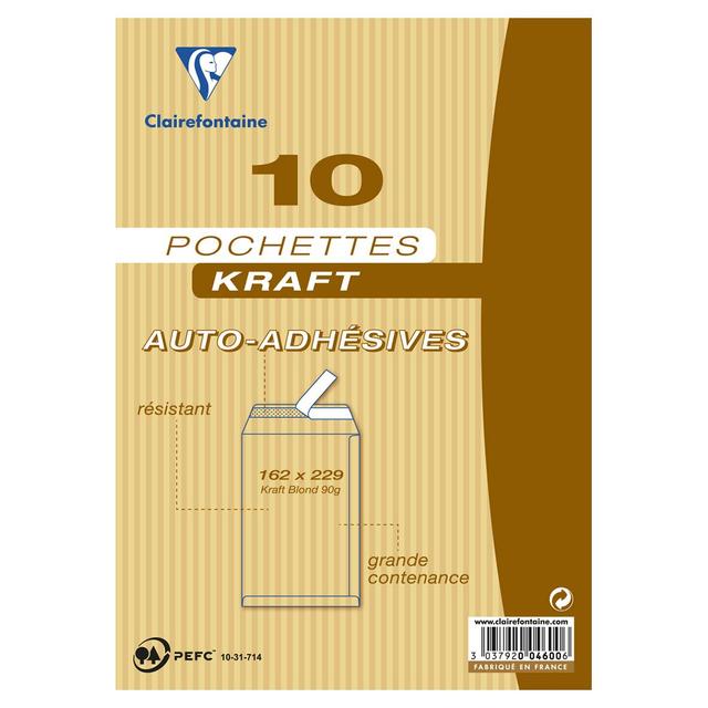 3037920046006 - Clairefontaine - 10 Pochettes kraft auto-adhésives