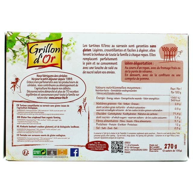 3421557401107 - Grillon Or - Tartines Ki'Kroc Sarrasin et Riz sans gluten BIO