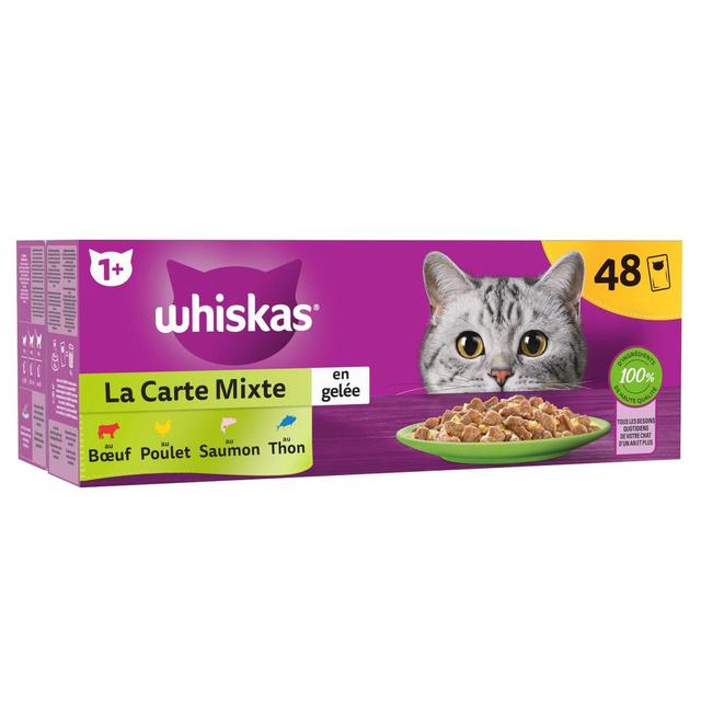 3065890153707 - Whiskas - Sachets en gelée Carte Mixte  Boeuf, Poulet, Saumon, Thon pour chat