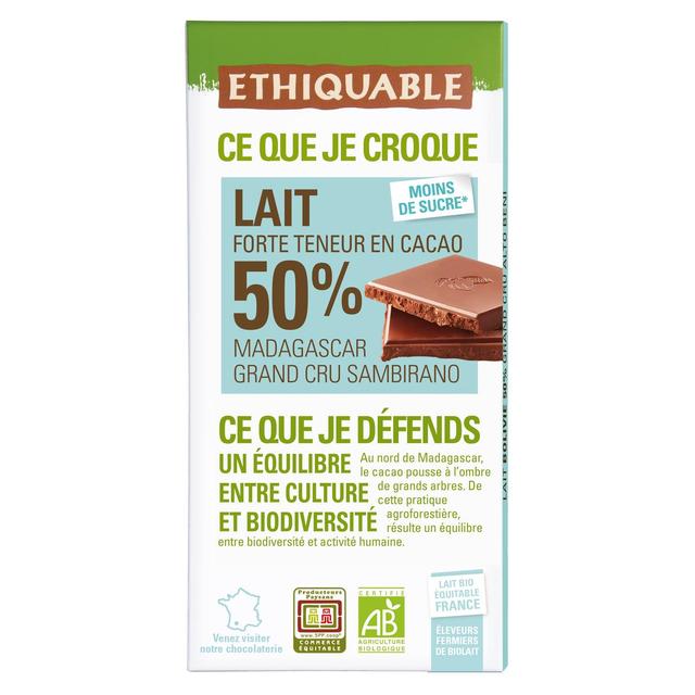 3760091726407 - Ethiquable - Commerce Equitable - Chocolat Lait 50% Cacao Bio de Madagascar