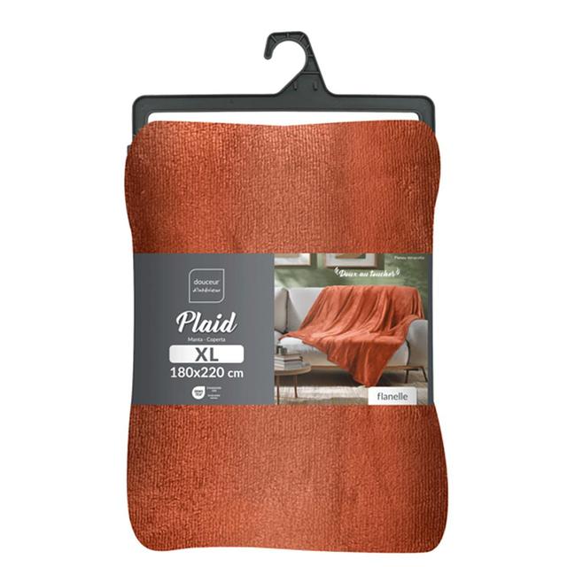 3574386097307 - Douceur D Interieur - Plaid Uni En Flanelle Terracotta