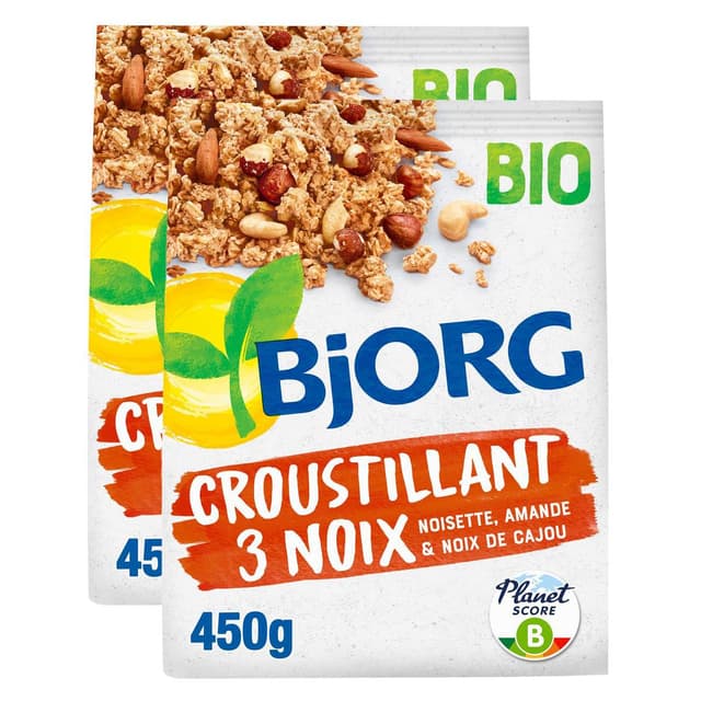 2050000420108 - Bjorg - Croustillant 3 Noix Céréales Complètes Bio - Noisettes, Amandes, Noix de Cajou complètes