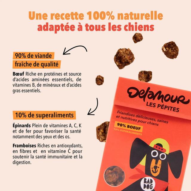 3760407550108 - Delamour - Friandise Pépites Boeuf Framboise - Récompense pour chien