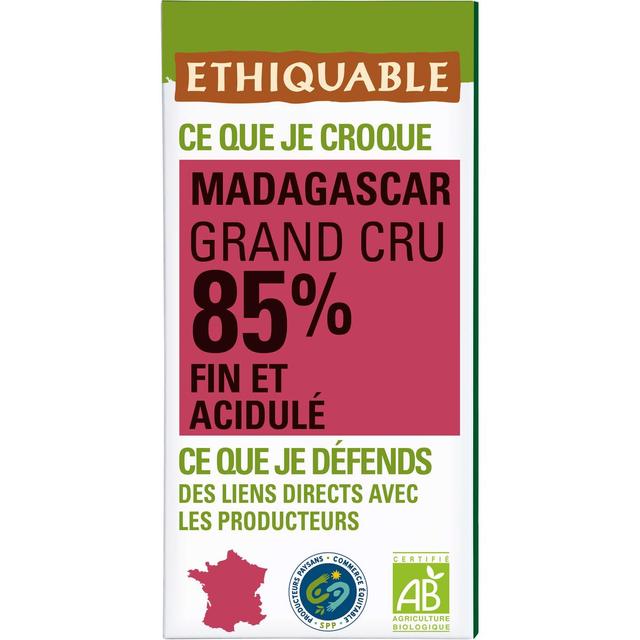 3760091722508 - Ethiquable - Commerce Equitable - Chocolat Noir 85% cacao Bio de Madagascar 