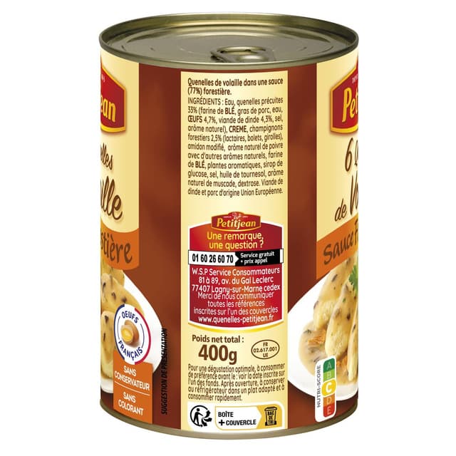 3038353912708 - Petitjean - 6 Quenelles de Volaille Sauce Forestière