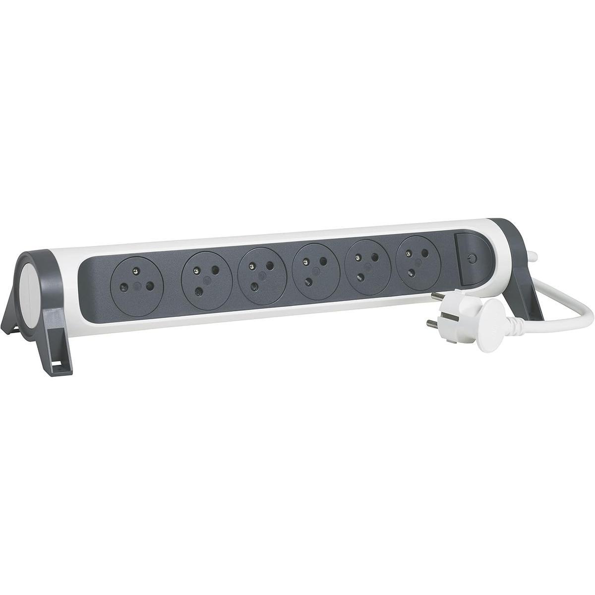 3414971943308 - Legrand - Rallonge multiprise rotative 6 prises - blanc et gris foncé 