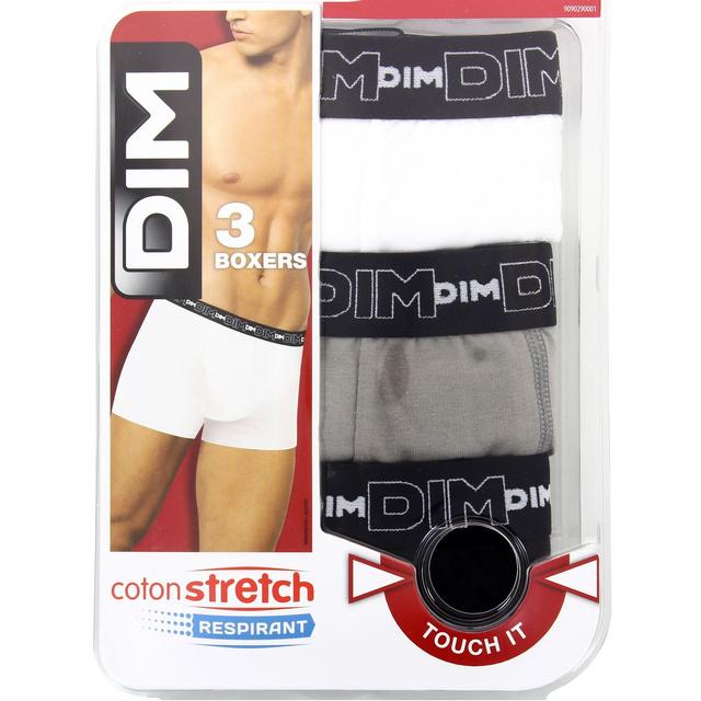 3040522946308 - Dim - 3 Boxers Homme Coton Stretch noir/blanc/gris