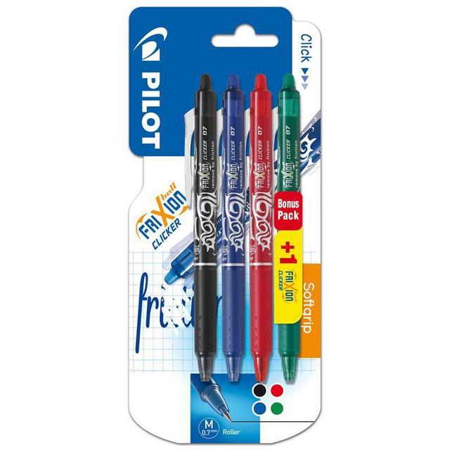 3131910218708 - Pilot - 4 Stylos effaçables Frixion Ball Clicker encre gel effaçable bleu, noire, rouge, vert pointe moyenne